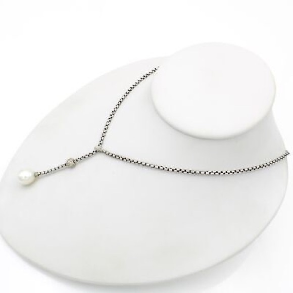 David Yurman Pearl Sterling Silver Y Drop Necklace - Picture 3 of 11